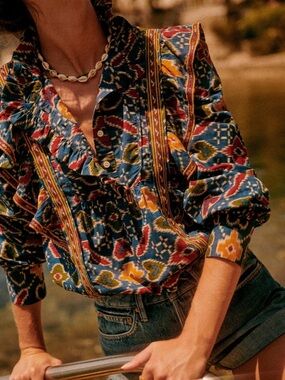 Sezane Anita Ruffle Printed Blouse